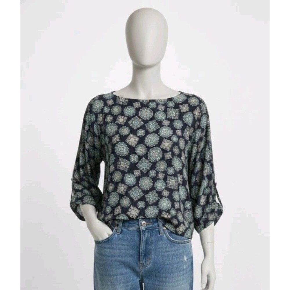 Women's Michael Kors Boho Top Size XLarge Shirt Navy Turquoise Casual Dressy